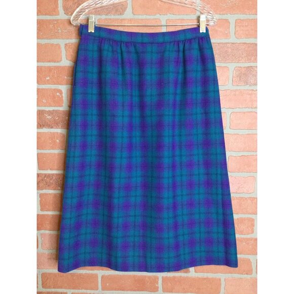 Vintage Pendleton Wool Skirt Sz 10 Plaid Purple Teal Black Pockets - Picture 3 of 6